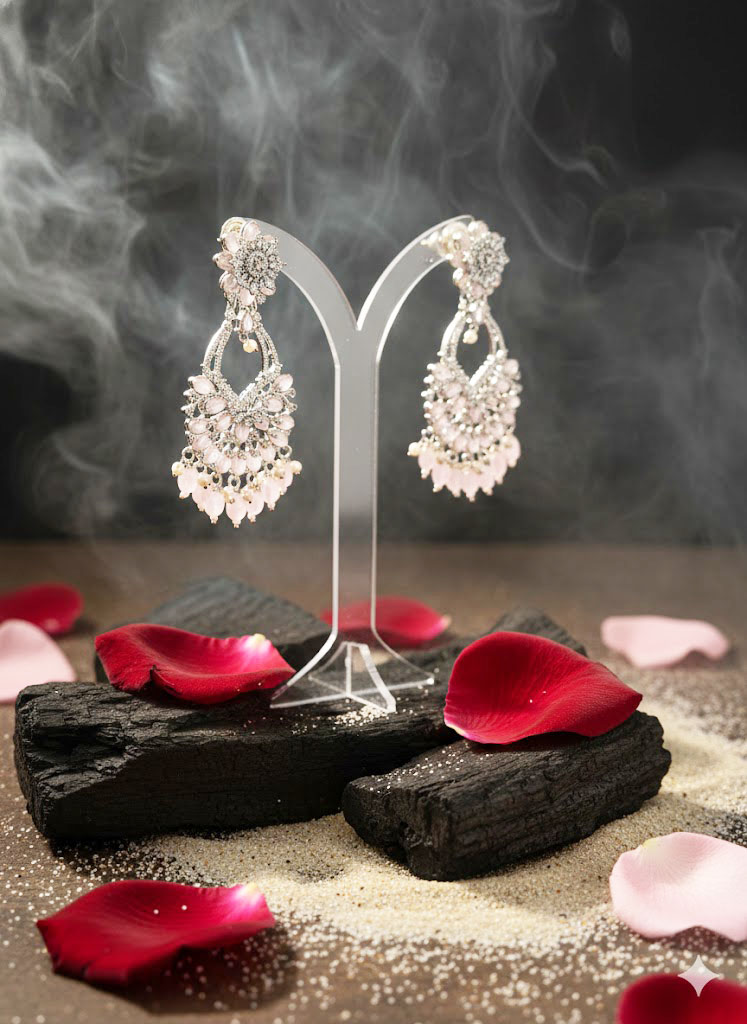 garnet & zirconia floral chand bali earrings with pearl accents garnet & zirconia floral chand bali earrings with pearl accents