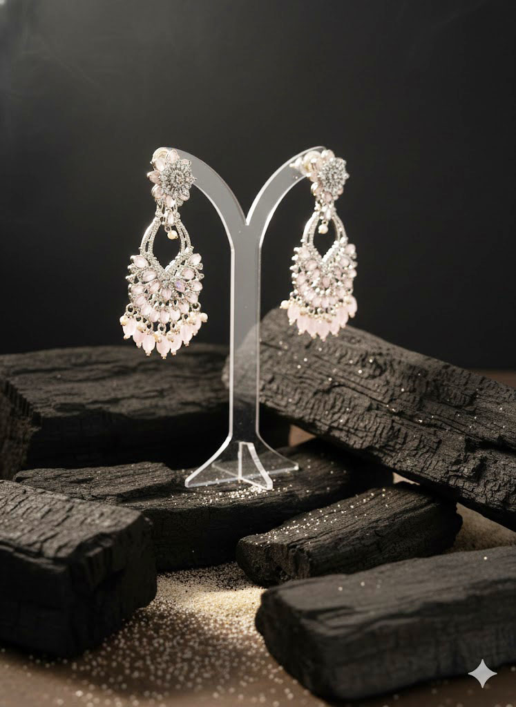 garnet & zirconia floral chand bali earrings with pearl accents garnet & zirconia floral chand bali earrings with pearl accents