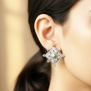 vintage oxidized silver geometric starburst stud earrings