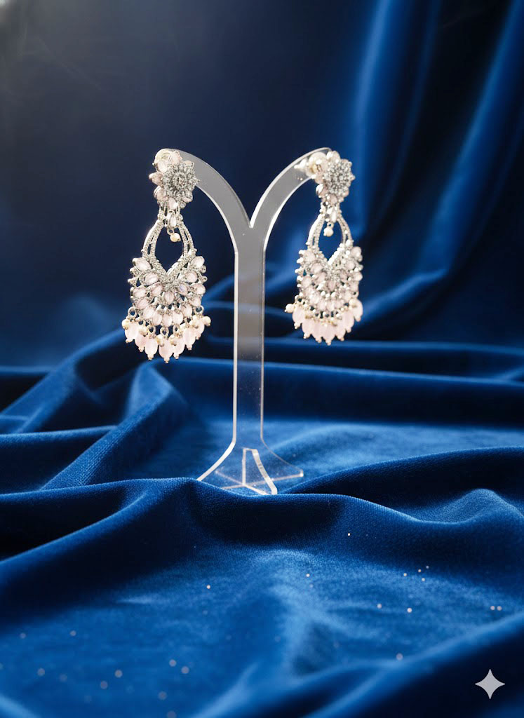 garnet & zirconia floral chand bali earrings with pearl accents garnet & zirconia floral chand bali earrings with pearl accents