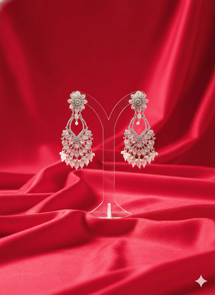 garnet & zirconia floral chand bali earrings with pearl accents garnet & zirconia floral chand bali earrings with pearl accents