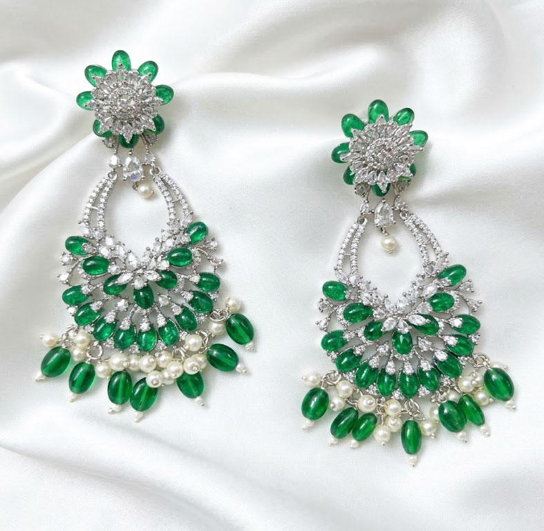 garnet & zirconia floral chand bali earrings with pearl accents garnet & zirconia floral chand bali earrings with pearl accents