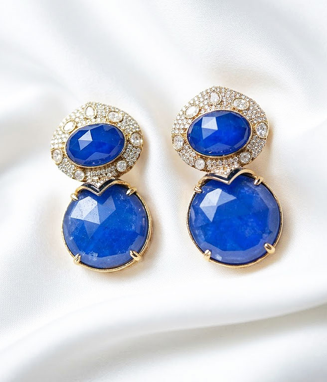 majestic ruby & emerald dual tone drop earrings