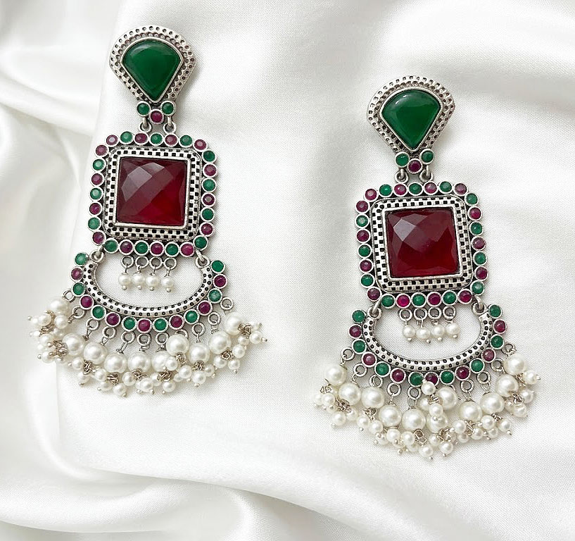 emerald elegance oxidized chand bali earrings emerald elegance oxidized chand bali earrings