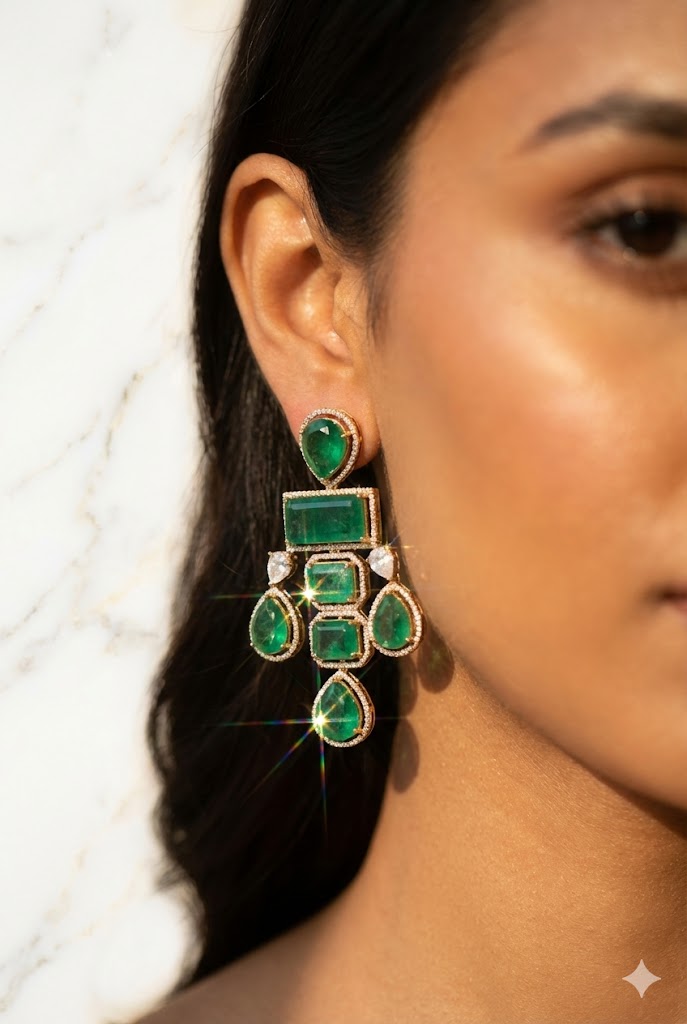 verdant muse geometric chandelier earrings
