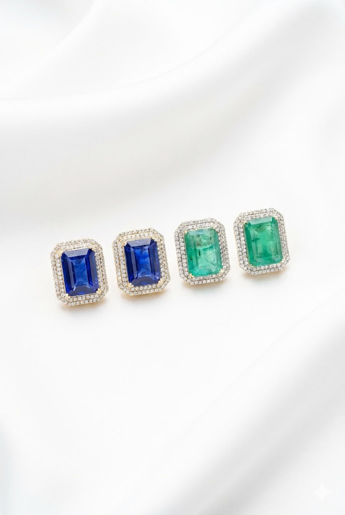 radiant crimson emerald cut halo studs radiant crimson emerald cut halo studs