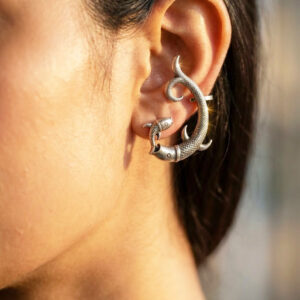 fish inspired oxidized silver earrings / matsya swaroop oxidized silver hook earrings