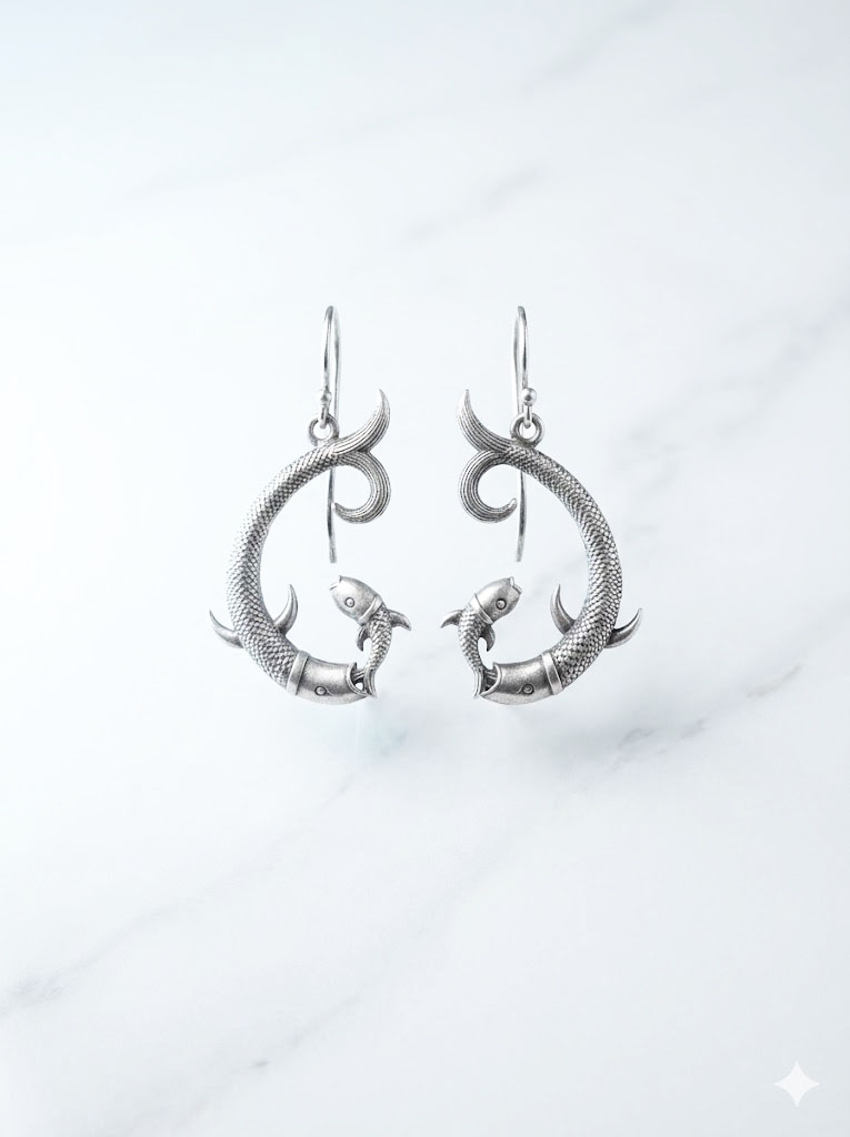 fish inspired oxidized silver earrings / matsya swaroop oxidized silver hook earrings fish inspired oxidized silver earrings / matsya swaroop oxidized silver hook earrings