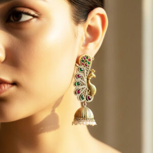 antique peacock motif jhumka earrings