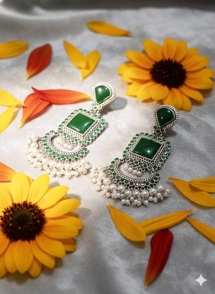 emerald elegance oxidized chand bali earrings emerald elegance oxidized chand bali earrings