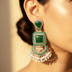 emerald elegance oxidized chand bali earrings
