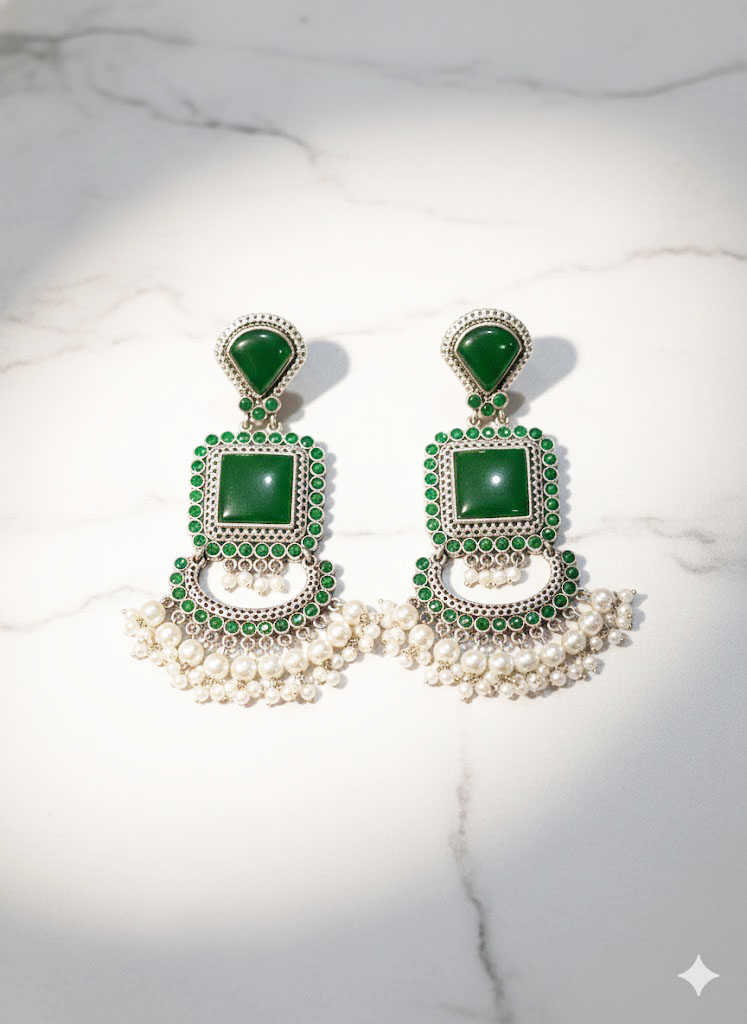 emerald elegance oxidized chand bali earrings emerald elegance oxidized chand bali earrings