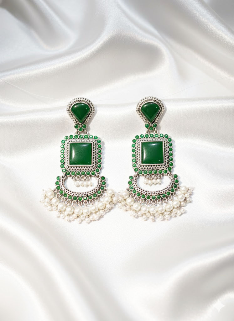 emerald elegance oxidized chand bali earrings emerald elegance oxidized chand bali earrings
