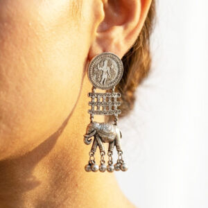 antique oxidized silver elephant motif jhumka earrings