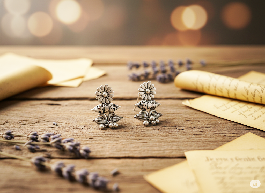 oxidized floral geometric earrings oxidized floral geometric earrings