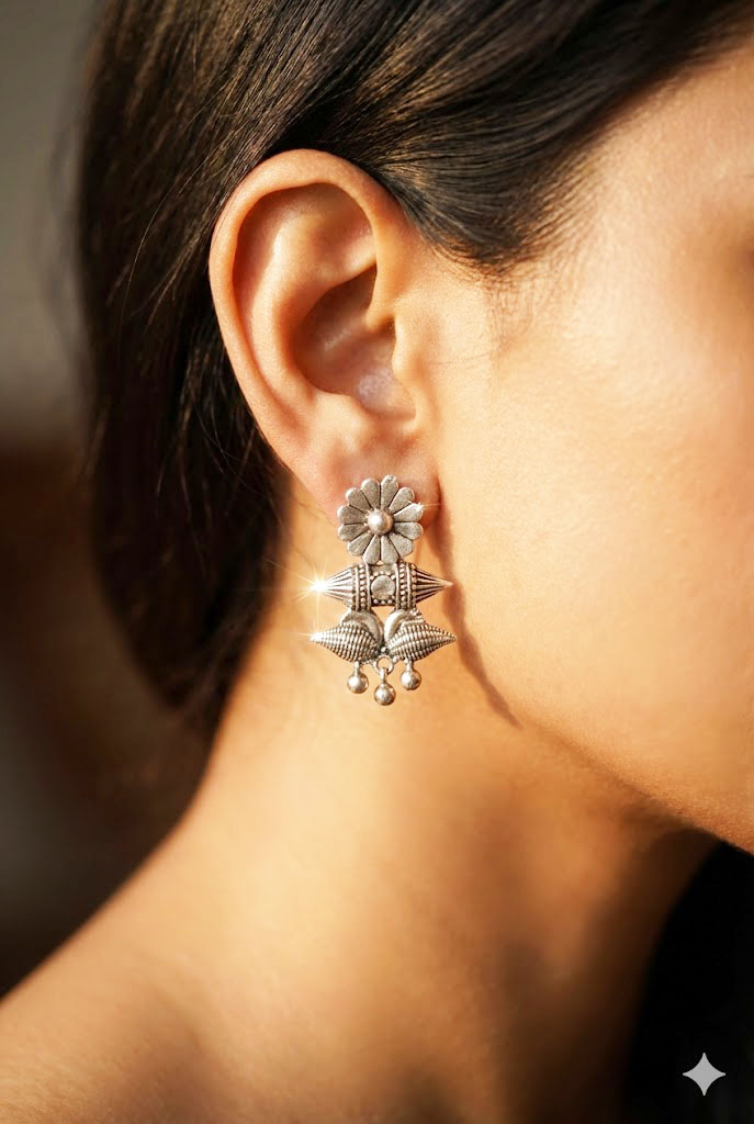 oxidized floral geometric earrings oxidized floral geometric earrings