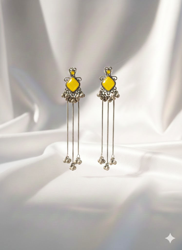 vintage oxidized silver plated pink stone long chain tassel earrings vintage oxidized silver plated pink stone long chain tassel earrings