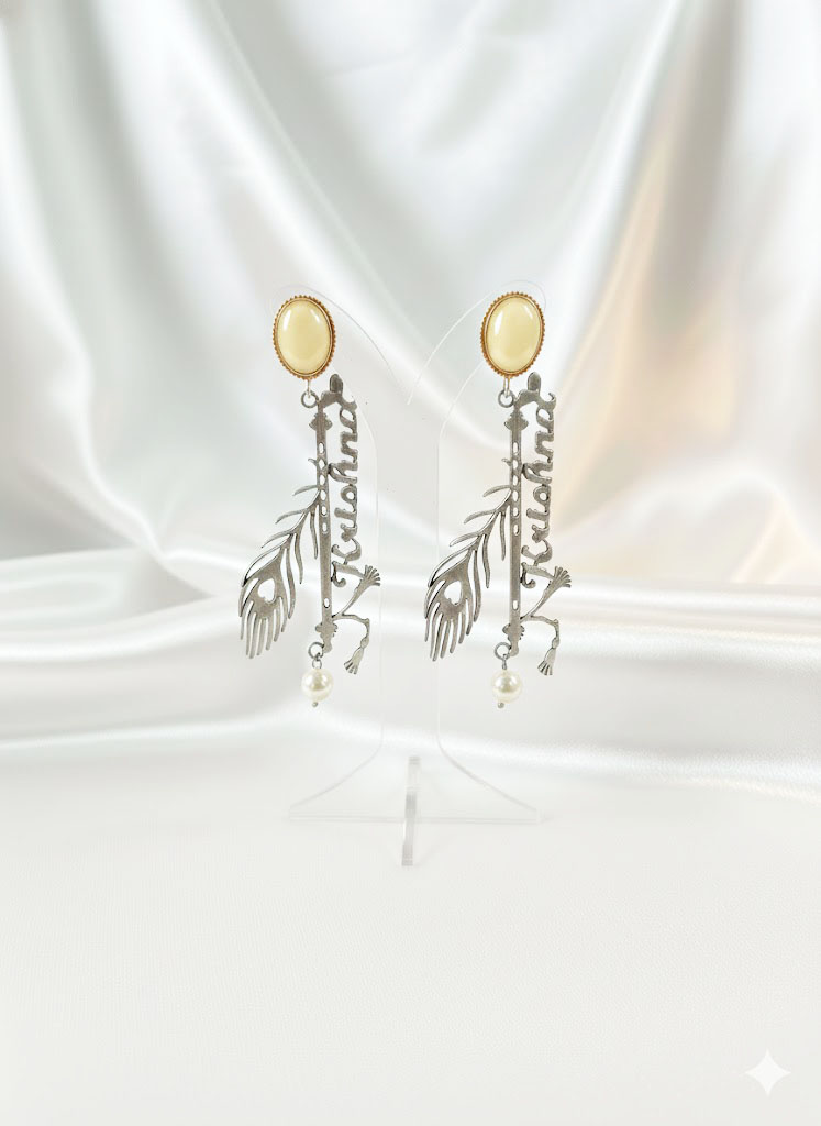 krishna flute & peacock feather oxidized drop earrings krishna flute & peacock feather oxidized drop earrings