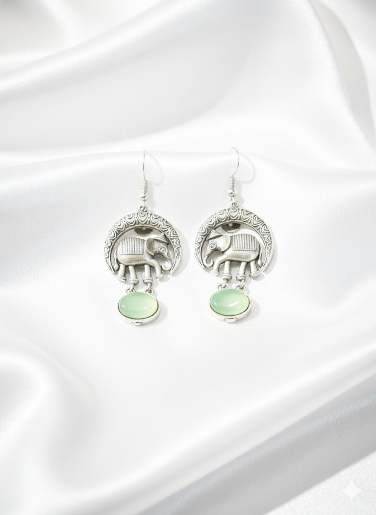 antique silver tone elephant motif dangle earrings antique silver tone elephant motif dangle earrings