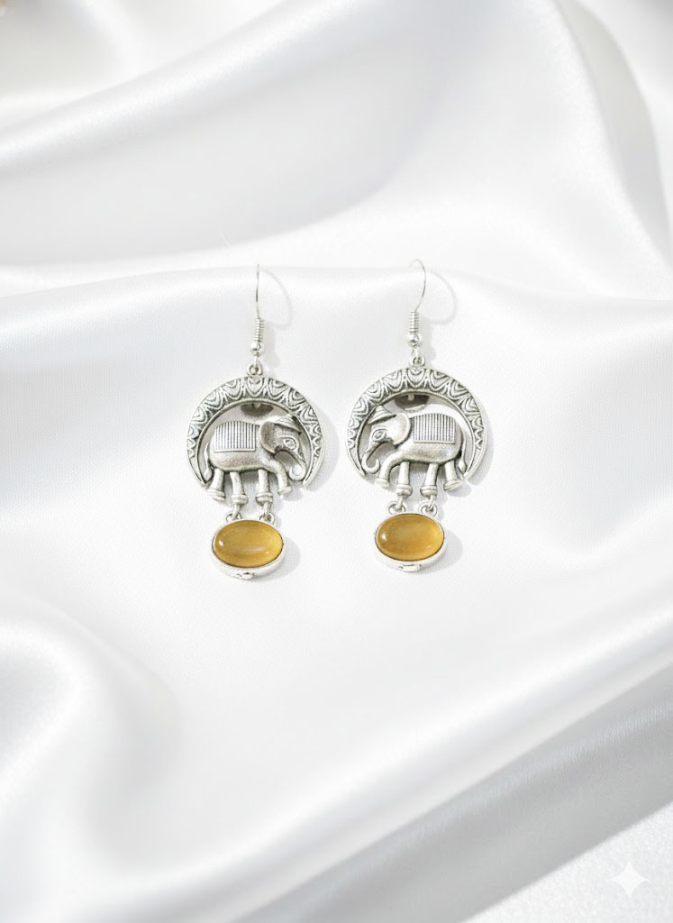 antique silver tone elephant motif dangle earrings antique silver tone elephant motif dangle earrings