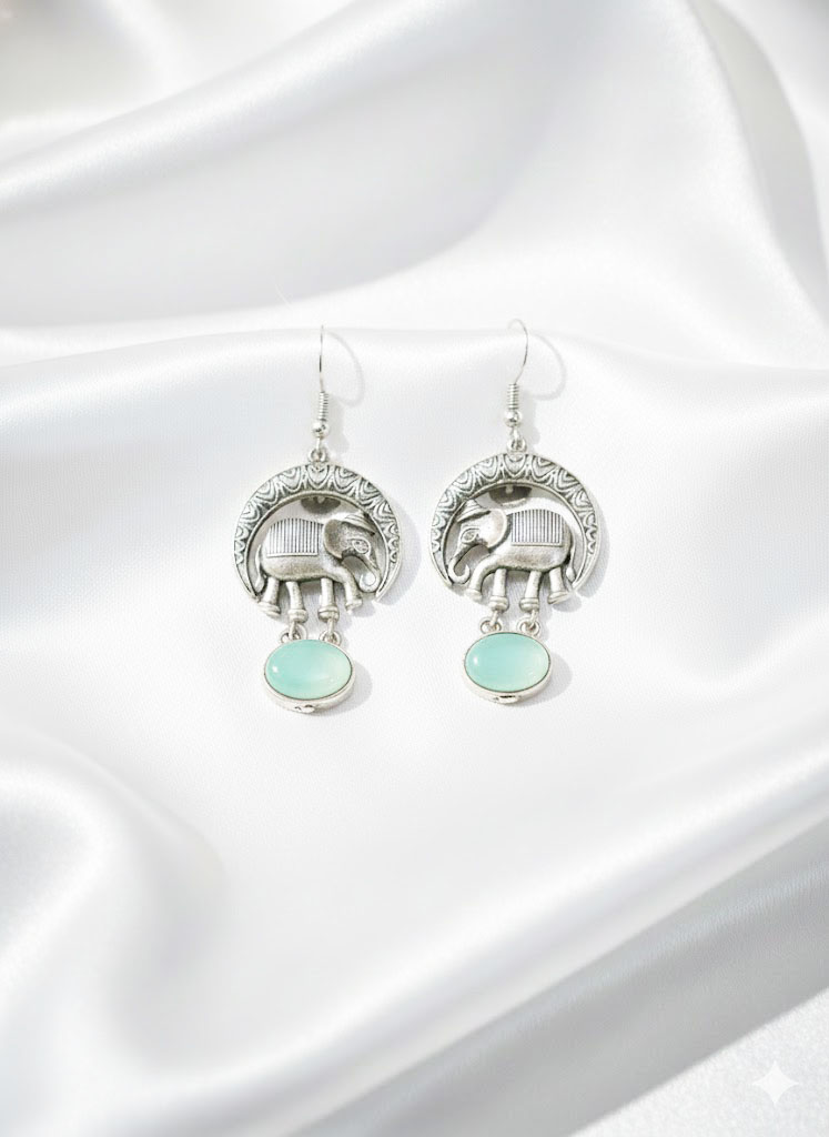 antique silver tone elephant motif dangle earrings antique silver tone elephant motif dangle earrings