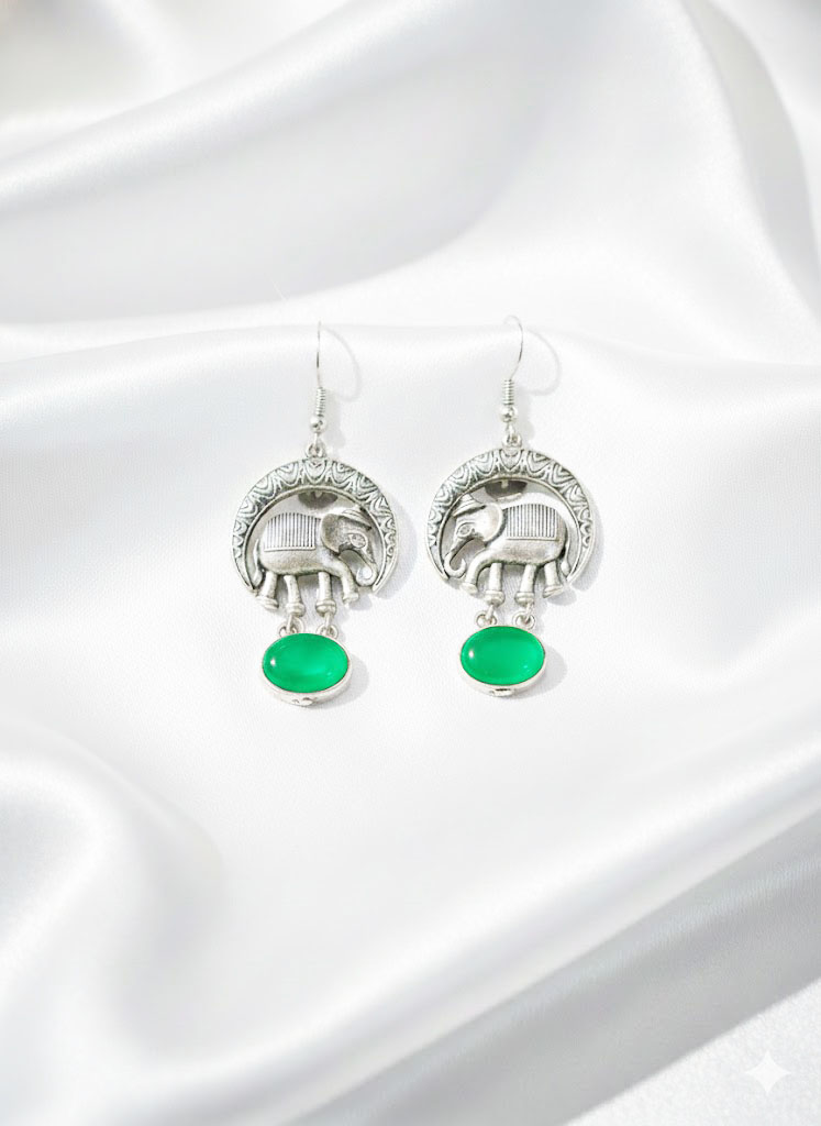 antique silver tone elephant motif dangle earrings antique silver tone elephant motif dangle earrings