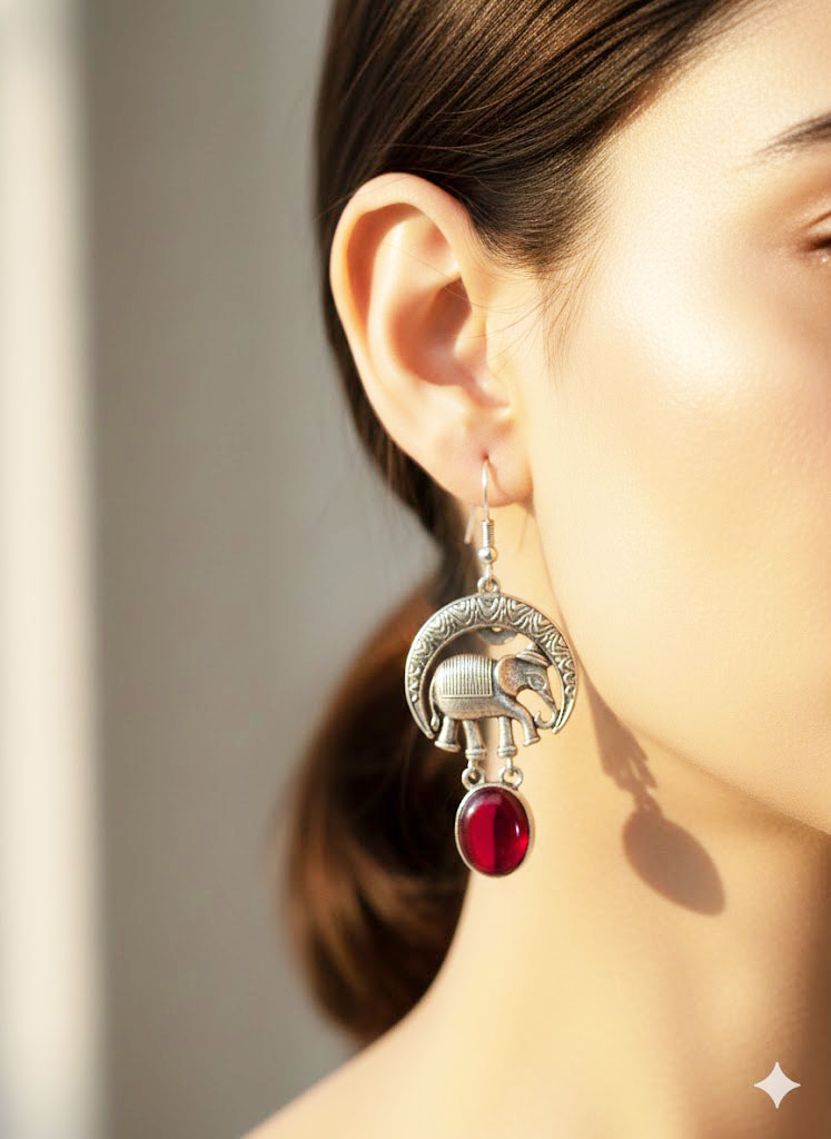 antique silver tone elephant motif dangle earrings antique silver tone elephant motif dangle earrings