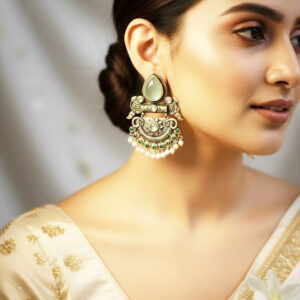 oxidized silver plated jhumka earrings with stones and pearl droplets