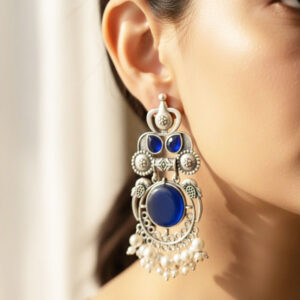 oxidized silver chand bali earrings