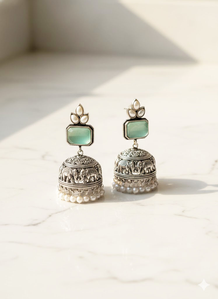 oxidized silver elephant motif jhumka earrings oxidized silver elephant motif jhumka earrings