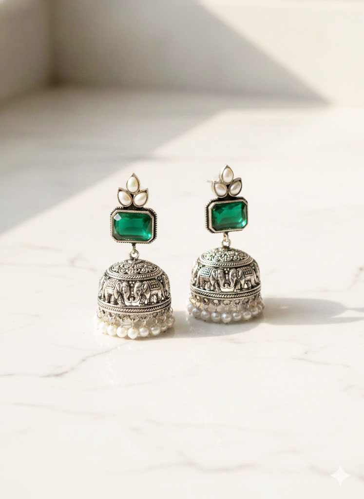 oxidized silver elephant motif jhumka earrings oxidized silver elephant motif jhumka earrings