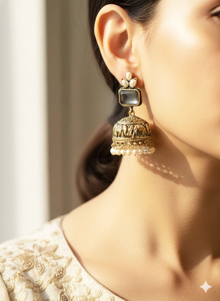 oxidized silver elephant motif jhumka earrings oxidized silver elephant motif jhumka earrings