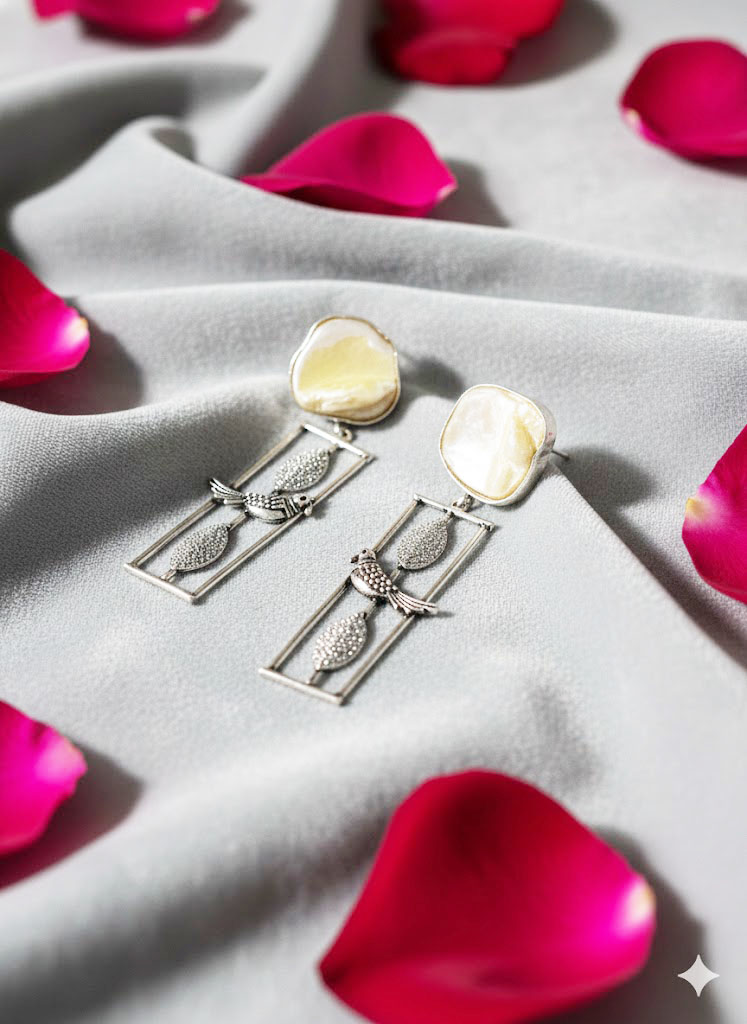 "panchi" mother of pearl geometric drop earrings "panchi" mother of pearl geometric drop earrings