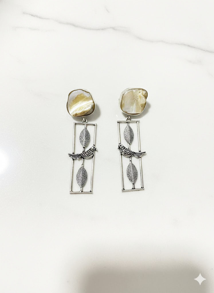 "panchi" mother of pearl geometric drop earrings "panchi" mother of pearl geometric drop earrings