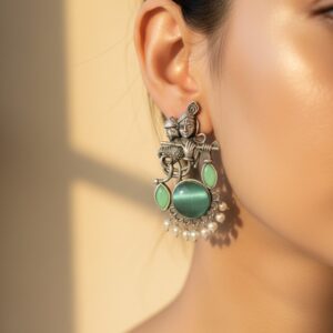 radha krishna oxidized silver handcrafted earrings