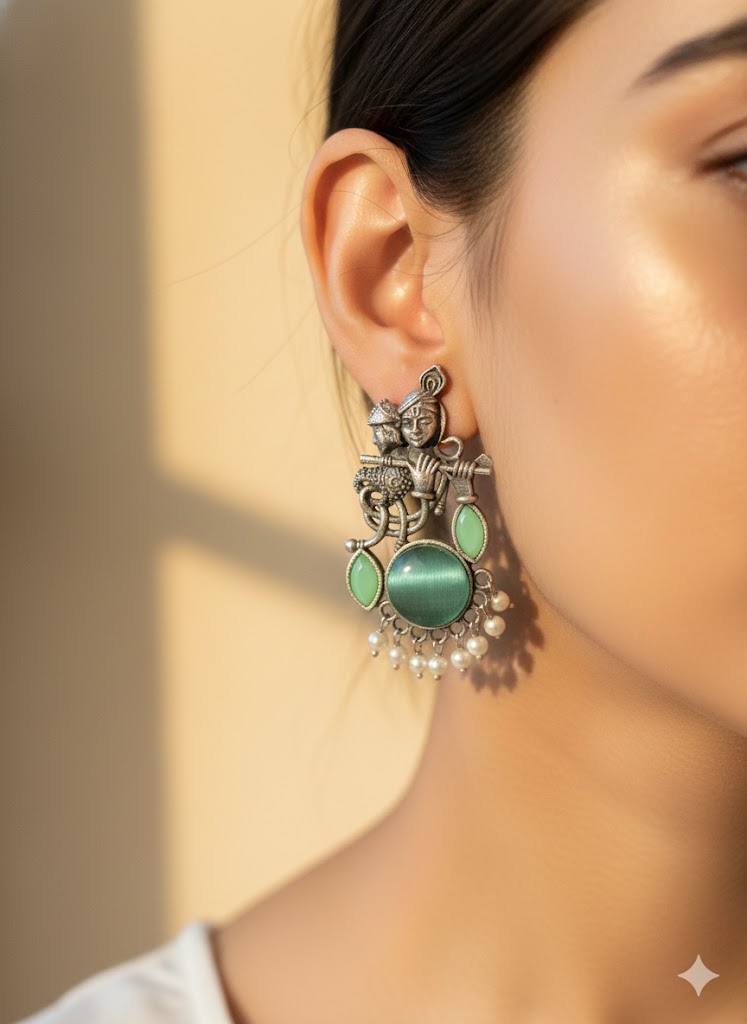 radha krishna oxidized silver handcrafted earrings radha krishna oxidized silver handcrafted earrings