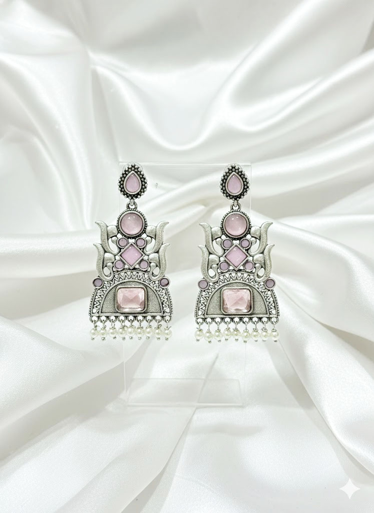 oxidized silver tone multi stone tribal jhumka/dangler earrings oxidized silver tone multi stone tribal jhumka/dangler earrings