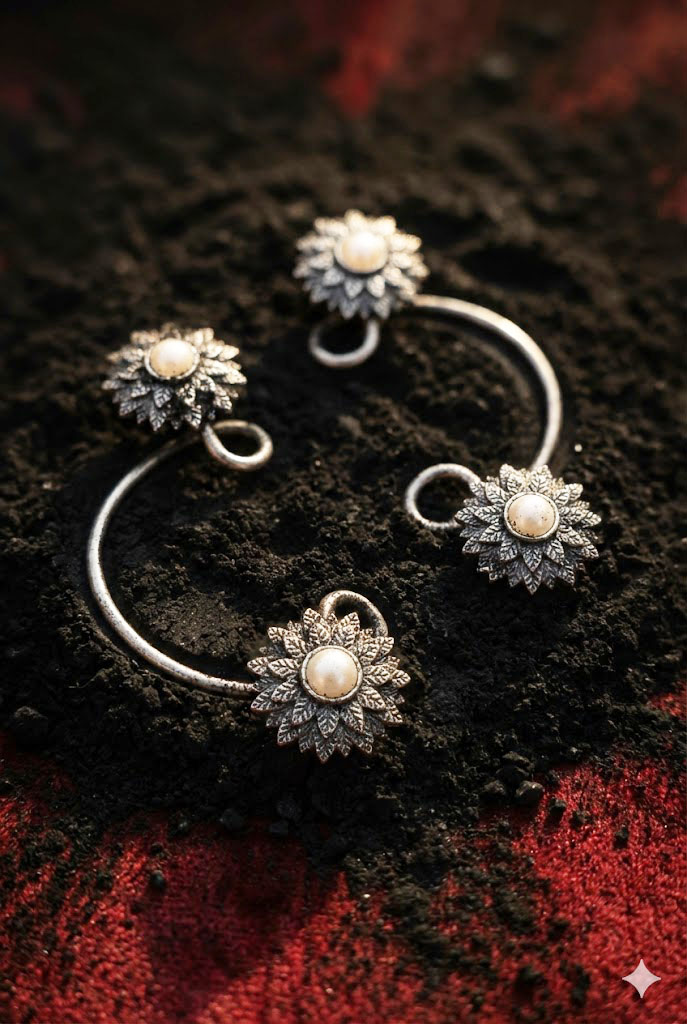 vintage sunflower bloom oxidized silver ear cuffs vintage sunflower bloom oxidized silver ear cuffs