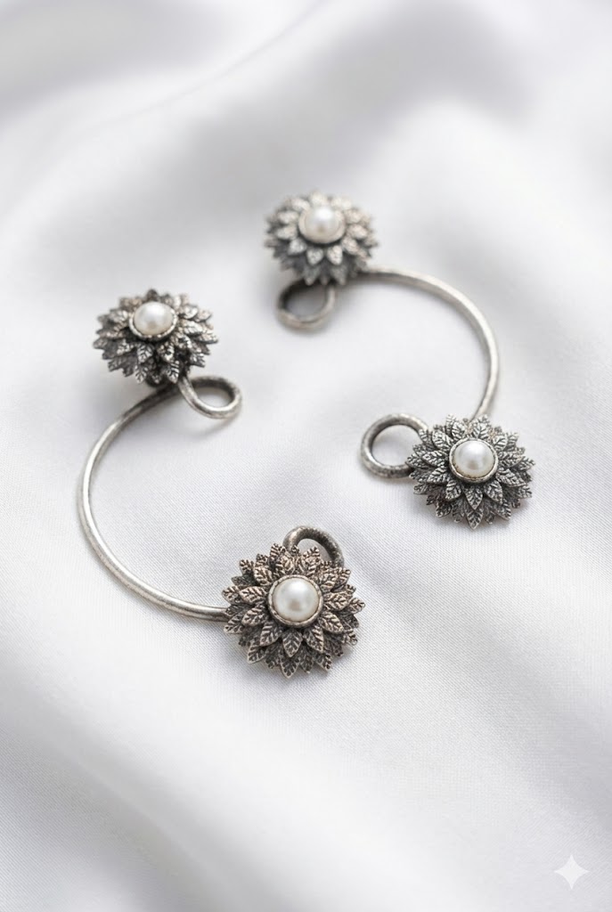 vintage sunflower bloom oxidized silver ear cuffs vintage sunflower bloom oxidized silver ear cuffs