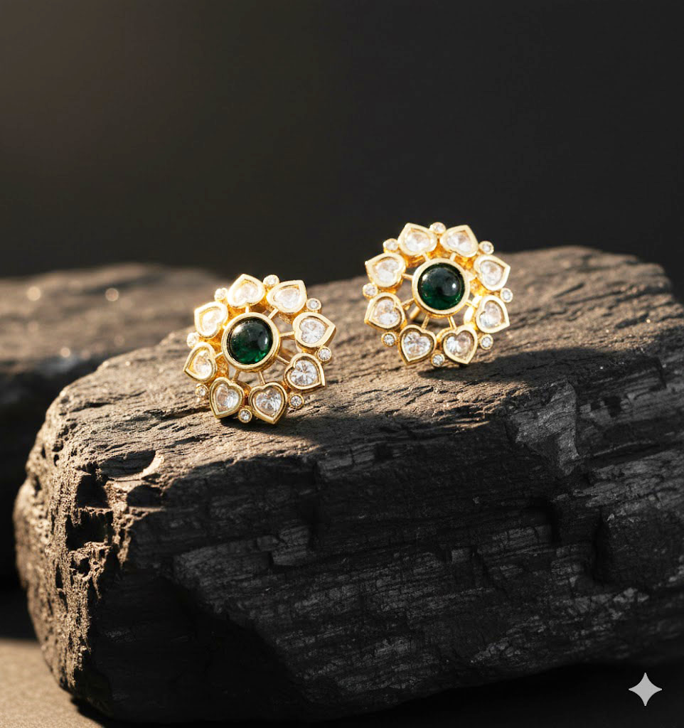 heart cut zircon floral stud by Malini heart cut zircon floral stud by Malini