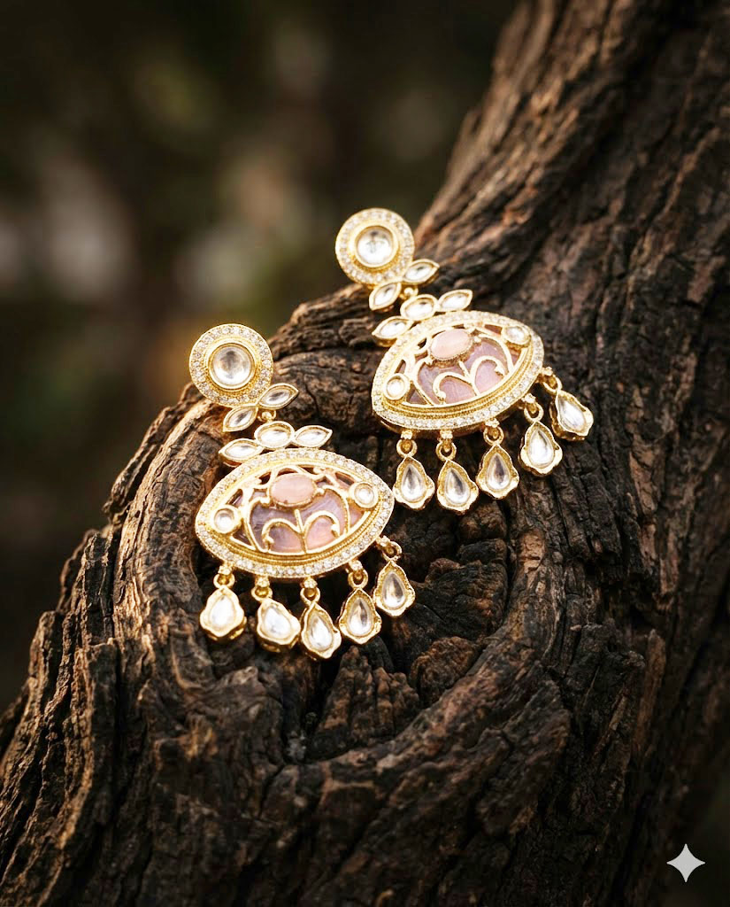 graceful blush kundan droplet earrings by Malini graceful blush kundan droplet earrings by Malini