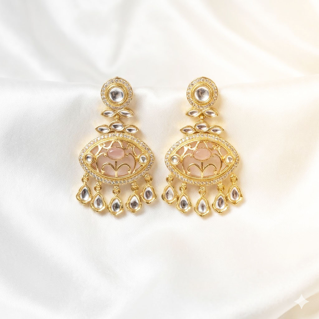 graceful blush kundan droplet earrings by Malini graceful blush kundan droplet earrings by Malini