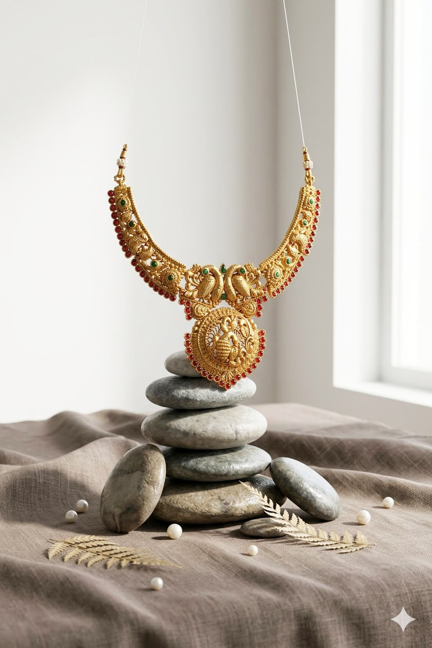 mayura temple design gold plated necklace set with jhumka earrings mayura temple design gold plated necklace set with jhumka earrings