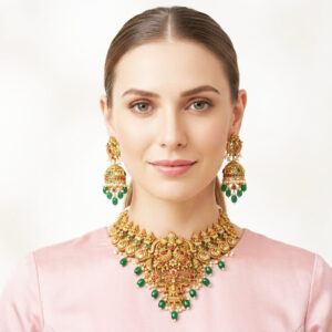 antique gold plated temple necklace and earring set