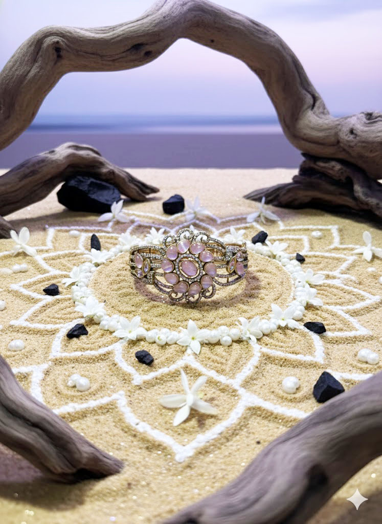 vintage style pink cabochon floral statement bangle by Malini vintage style pink cabochon floral statement bangle by Malini