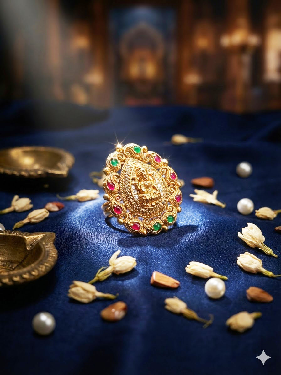 divine lakshmi temple statement ring by Malini divine lakshmi temple statement ring by Malini