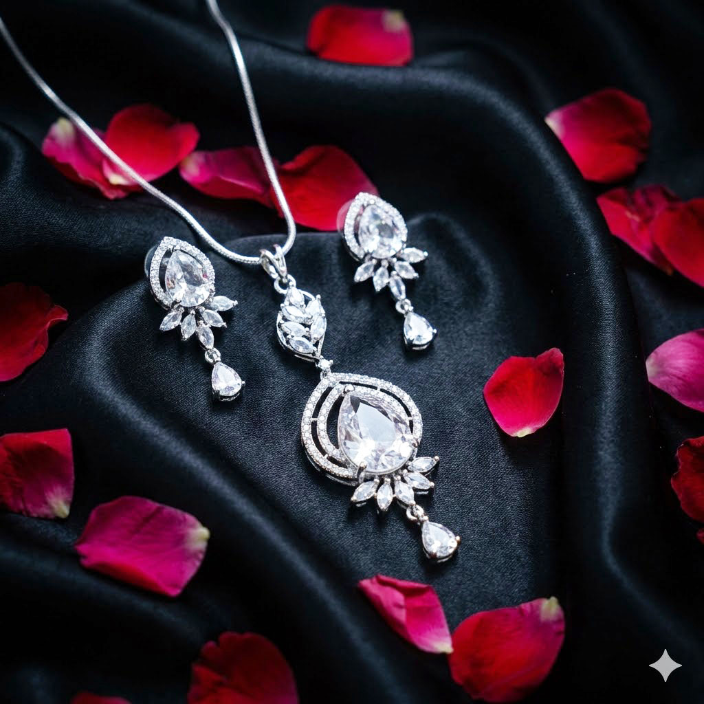 pear cut zirconia pendant set by Malini pear cut zirconia pendant set by Malini