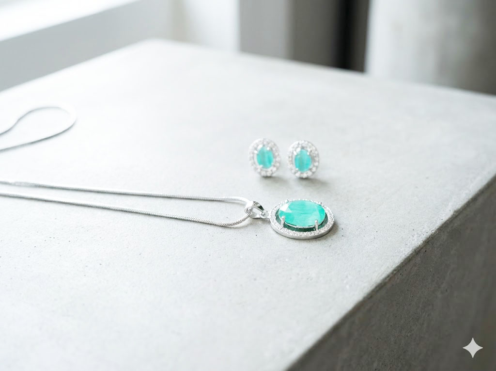 oval halo jewelry set by Malini oval halo jewelry set by Malini