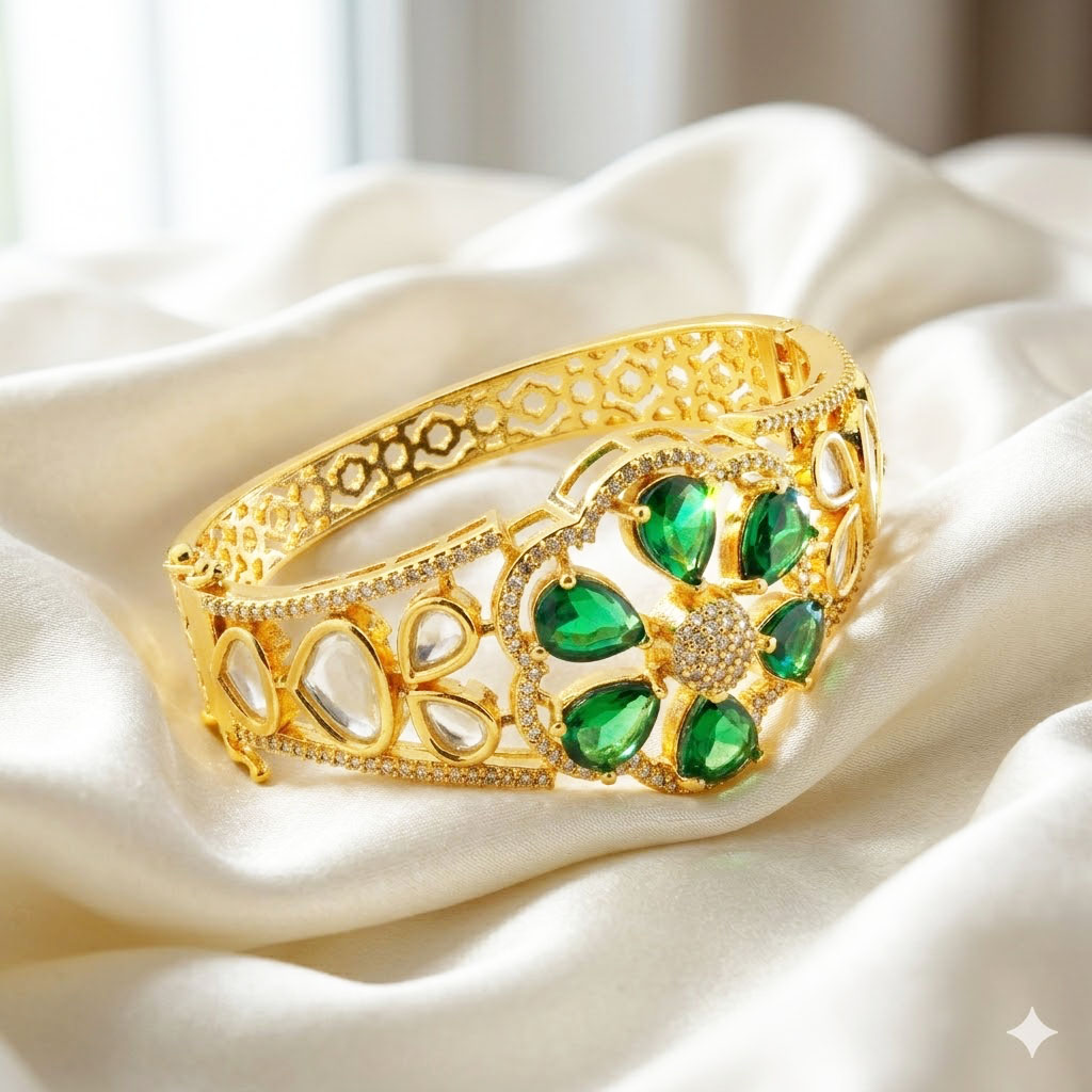 elegant floral cluster moissanite statement kada by Malini elegant floral cluster moissanite statement kada by Malini