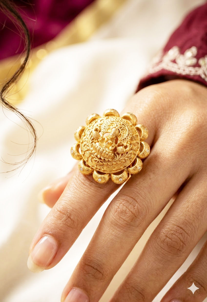 divine lakshmi temple statement ring by Malini divine lakshmi temple statement ring by Malini